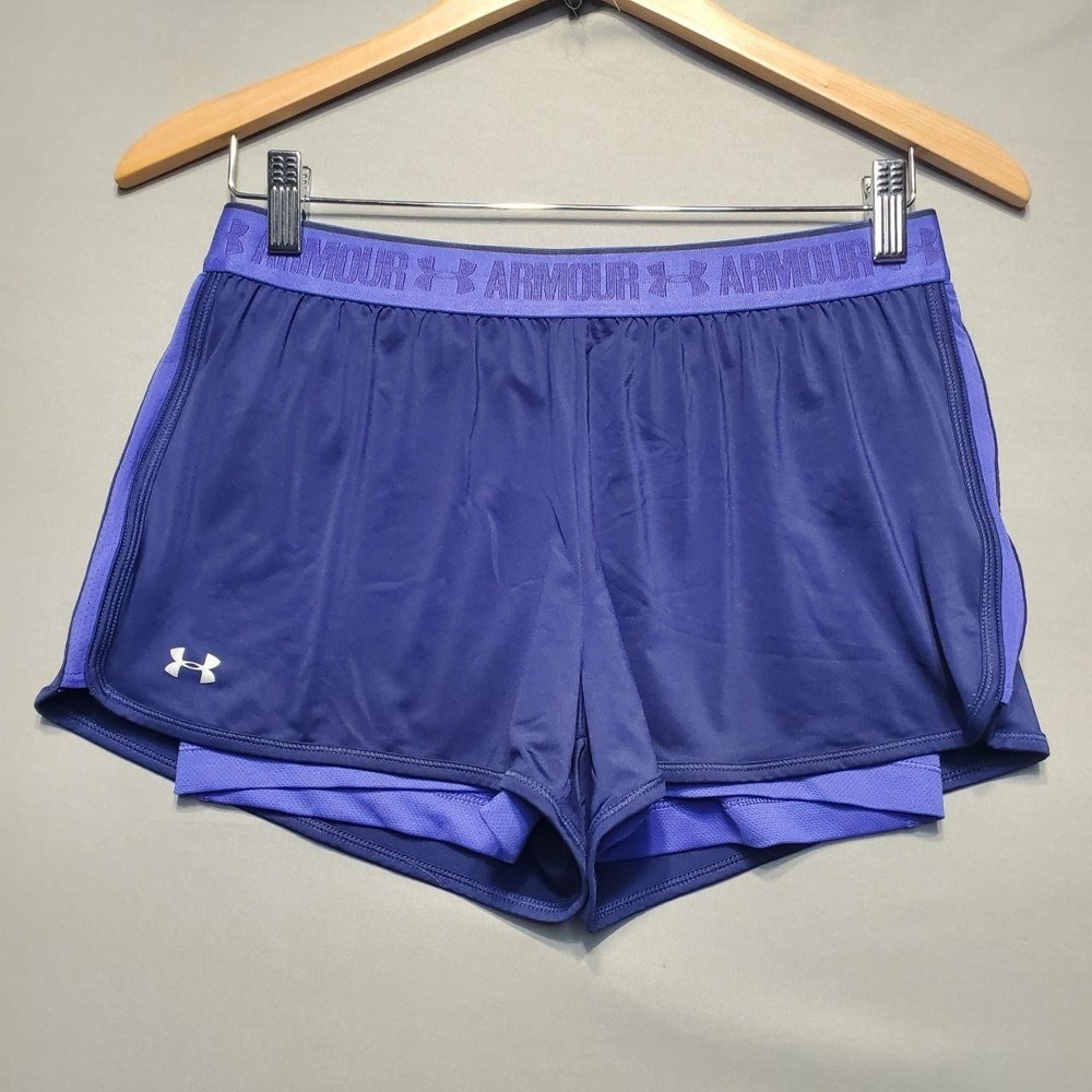 Under Armour Running Shorts Women Small Purple Lined 2-in-1 Athletic Gym Fitness